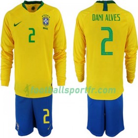 Tenue Brésil Dani Alves 2 Enfant Domicile Coupe du monde 2018 Maillot de Foot ML